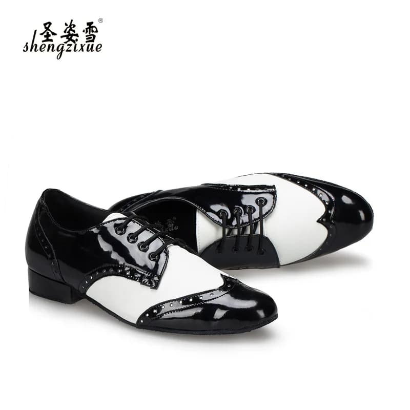 1pair/lot Men Dance Shoes Party Square Dancing Shoes Black White PU Low Heel dancing shoes