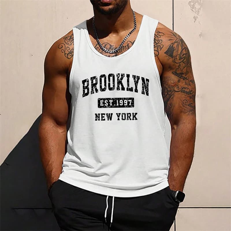 Simple Fashion Brooklyn Letters Tank Tops For Men Trend Summer Sleeveless 3D Printed Vest Loose Streetwear Breathable Gym Tops