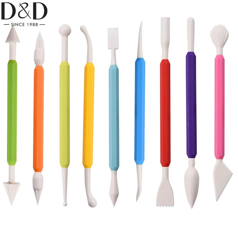 9pcs Clay Carving Tools Children's Plastic Modeling Clay Tools Double-Headed Plastic Ceramic Pottery Tool kit Handicraft Clay