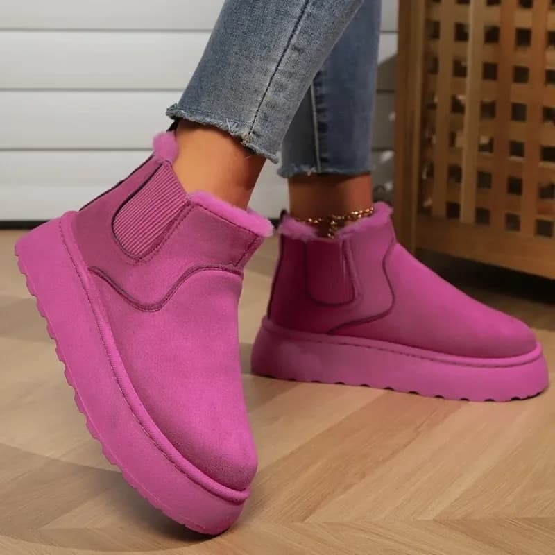 Women Snow Boots Trendy Winter Fleece Lining Cotton Shoes Slip-on Platform Warm Shoes Women Outdoor Non-slip Female Cotton Boots