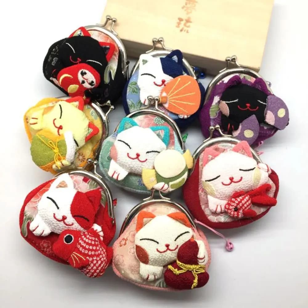 Japanese Maneki Neko Fortune Cat Coin Purse Cute Multi-color Lucky Cat Clasp Clutch Purses Mini Hasp Wallets Gifts