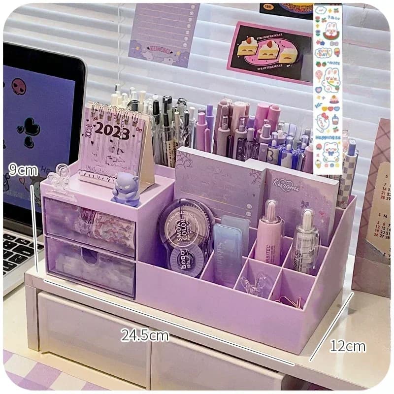 Cute Pen Holder Storage Box Organizer Girl Drawer-type Desktop Student Stationery Handbook Nine Grids Kawaii Desk Storage Box