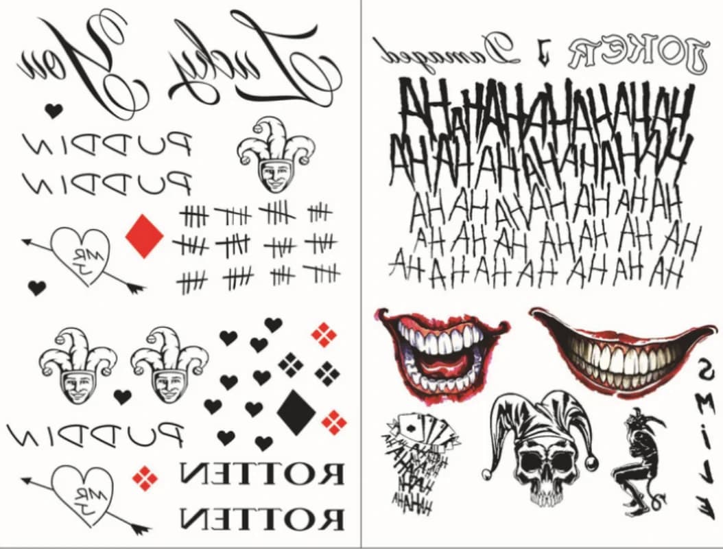 9 Styles Temporary Tatoo Waterproof Fake Tattoo Sticker The Joker Halloween Tattoos Tatouage Tatto For Men Women