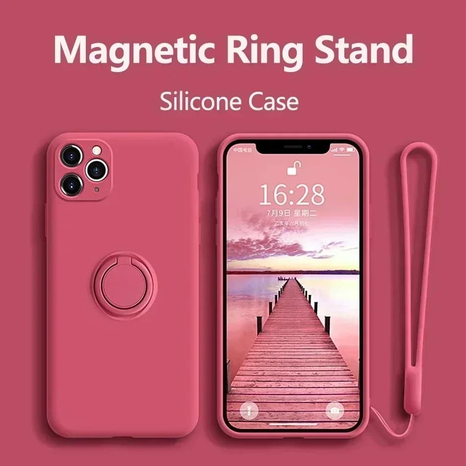 Liquid Silicone Finger Ring Magnetic Holder Bracket For iPhone 14 13 12 11 Pro Mini Phone Case