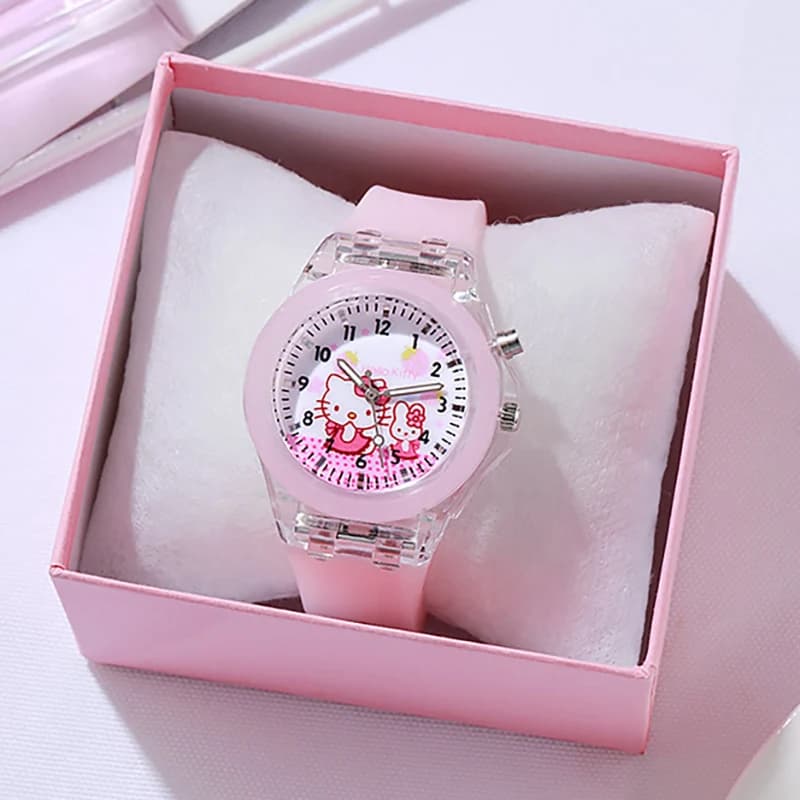 Hello Kitty Children Watches Girls Color Light Source Silicone Strap Kids Watch with Box Gift Clock Wrist Relogio Feminino