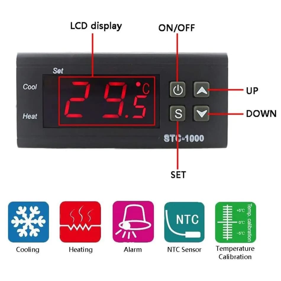 STC-1000 Digital LED Temperature Controller Heating Cooling Centigrade Thermostat 2 Relays Output with NTC Sensor Probe 12v 24v