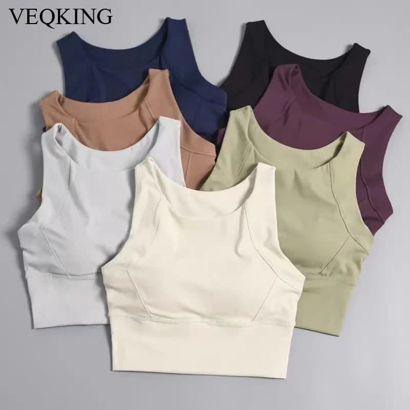 VEQKING High Strength Anti-shock Sports Crop Tops Women Built-in Pads Yoga Vest High Impact Fitness Running Gym Bras