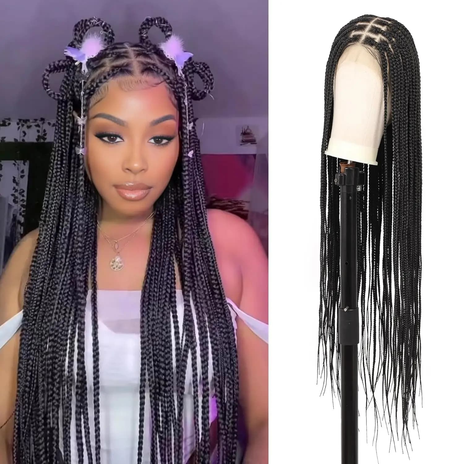Synthetic Long Braided Wigs Box Braids Wig Full Lace Braided Wig for Black Women Blended Lace Front Braiding Hair Wig
