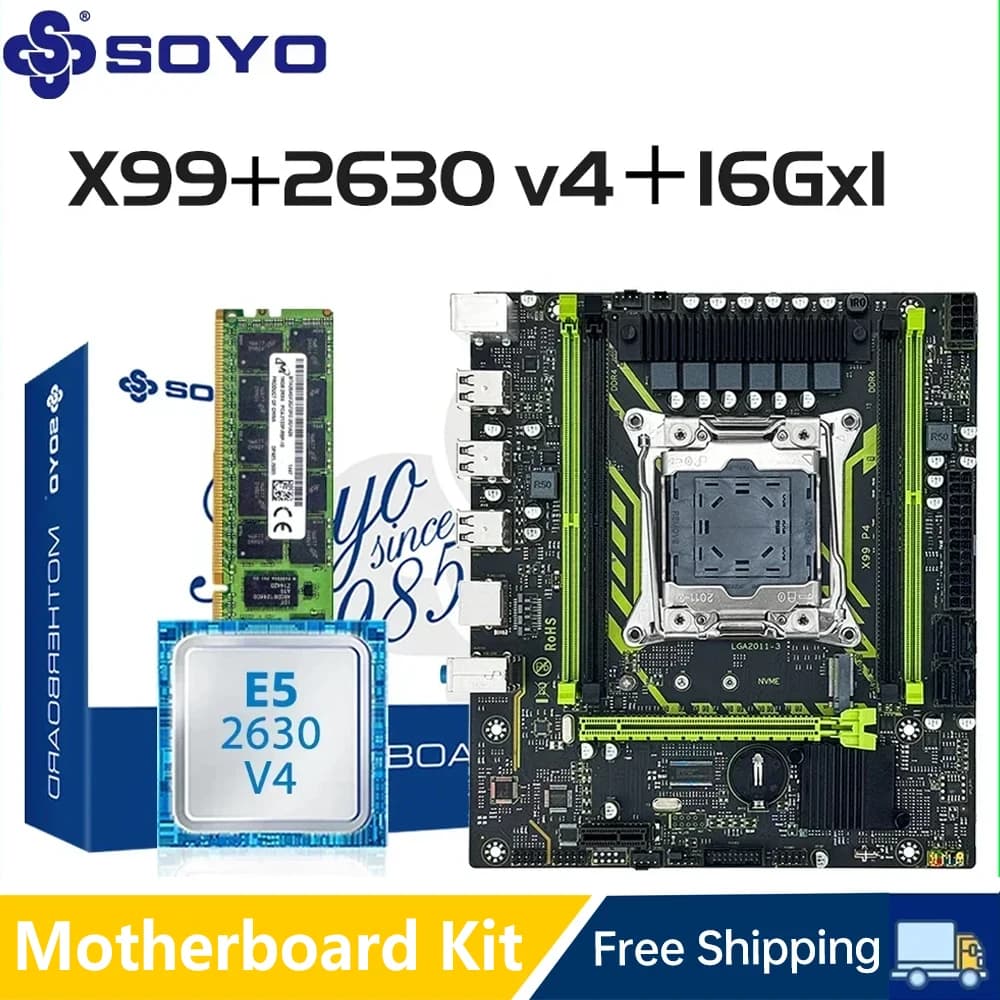 X99 Motherboard Set SOYO With LGA2011-3 Xeon E5 2630 V4 CPU DDR4 16GBx1 2133MHz RAM NVME M.2 SATA Computer Accessories