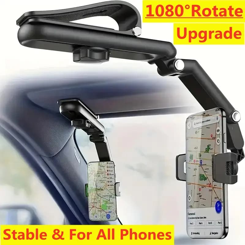 1080° Rotating Sun Visor Car Phone Holder Mount GPS Cell Mobile Car Clip Bracket Stand Support in Car for iPhone Samsung Xiaomi