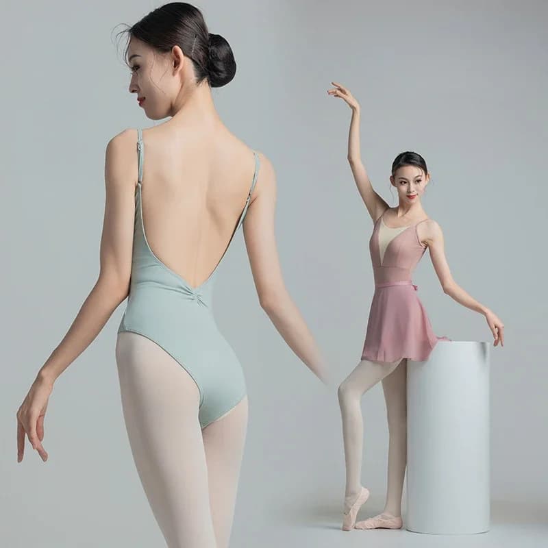 Ballet Dance Leotards Rhythmic Gymnastics Skating with U-shaped Open Back Mesh Fishtail Spliced Collar Swan Dance Performance