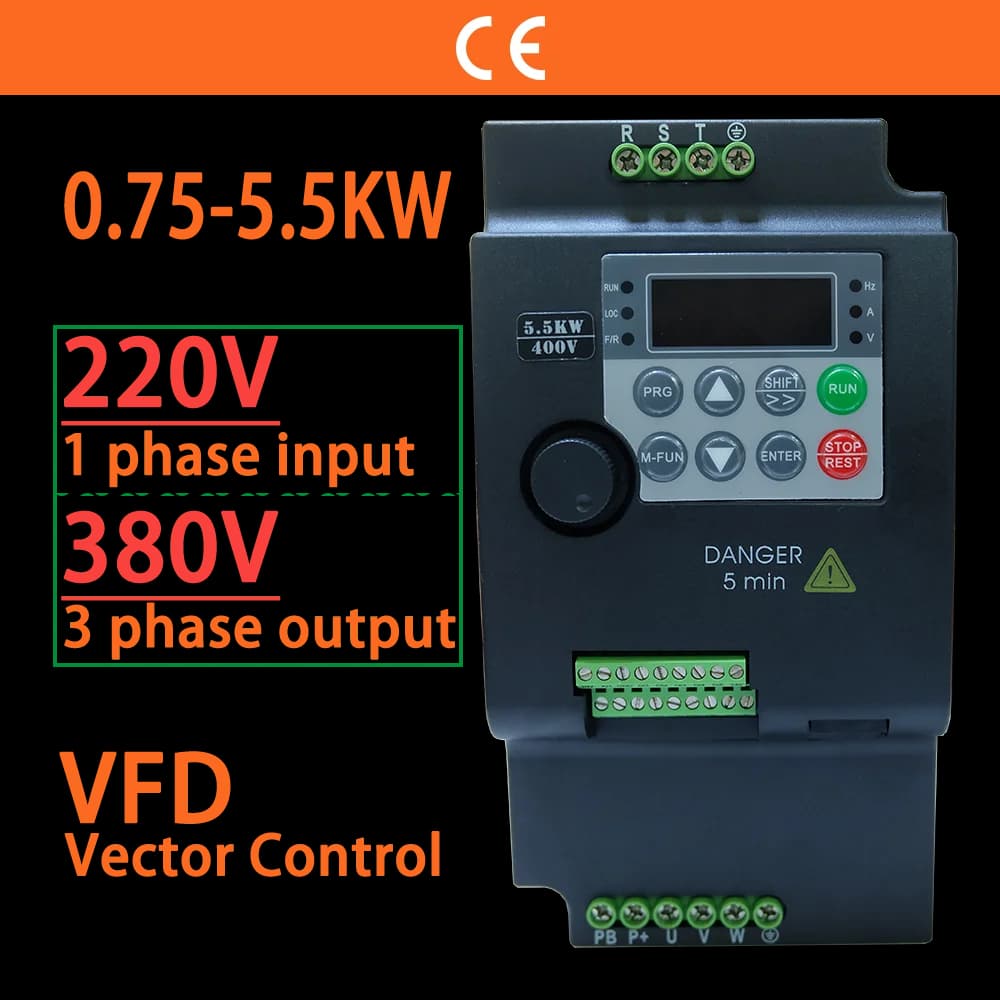 380V or 220V VFD Variable Frequency Drive Vector Control Converter Inverter 0.75/1.5/2.2/3.7/4/5.5 KW Motor Speed Controller