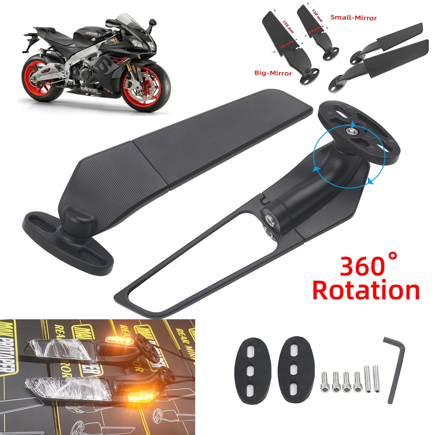 For Aprilia GPR250R APR250 rs660 RS125 RS250 Motorcycle Mirror Modified Wind Wing Adjustable Rotating Rearview Mirror Moto