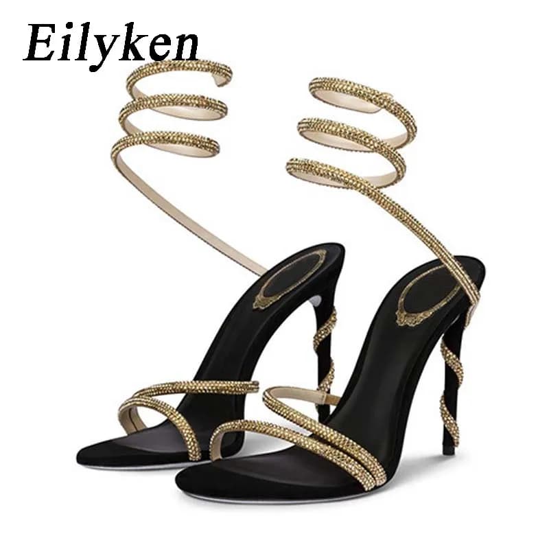 Eilyken Crystal Rhinestone Open Toe Woman Sandals Design Sexy Thin High Heels Party Prom Shoes Fashion Ankle Strap Pumps