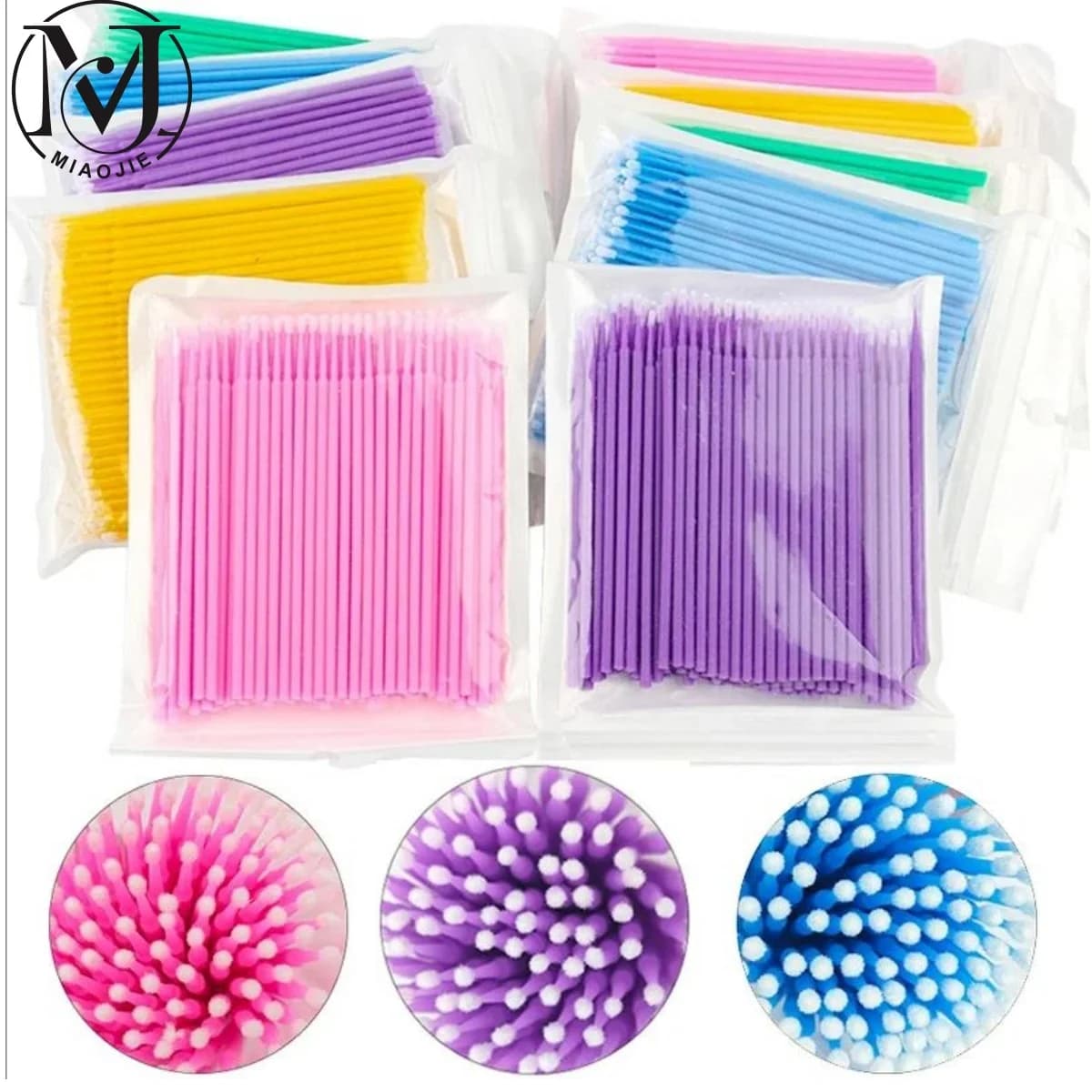 MJ 100PCS Eyelash Brushes Cotton Swab Micro Individual Eyelashes Microbrush Removing Cleaning Lash Extensions Accessories