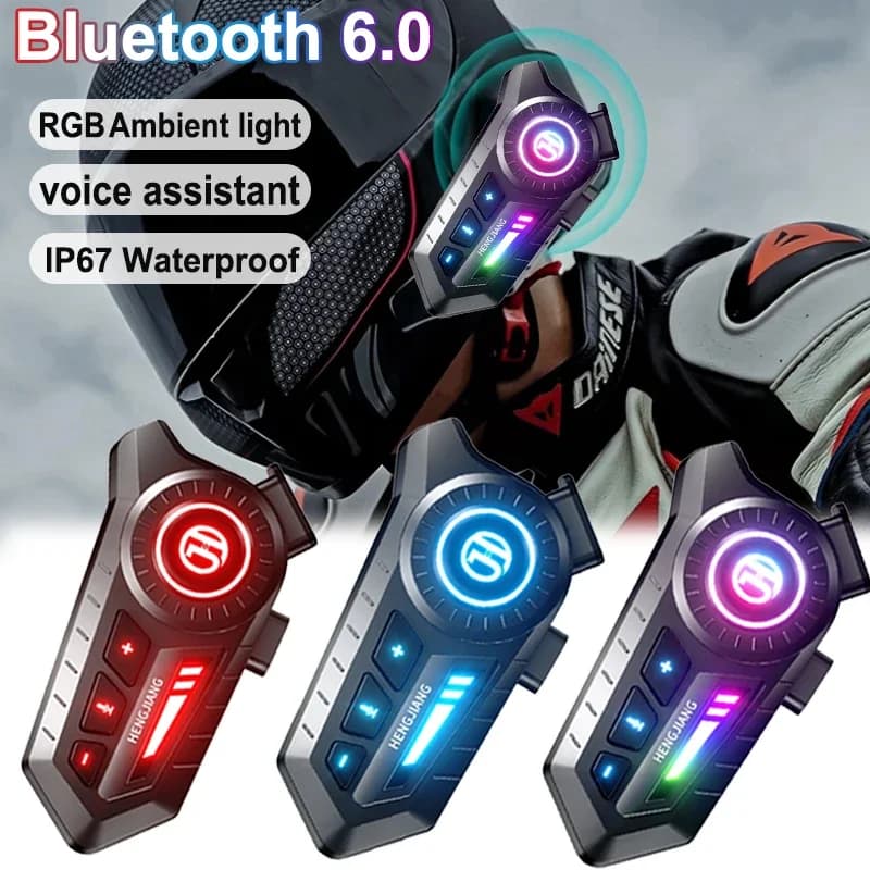 Motorcycle Bluetooth 6.0 Helmet Headset 1000mAh Moto Earphone Motorbike Hands Free Wireless Headphone with Ambient light