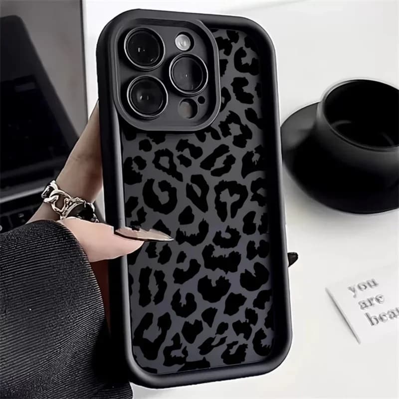 Black Leopard Print Pattern Silicone Case For Samsung Galaxy A56 A35 A55 A34 A54 A33 A53 S25 S24 Ultra S23 S22 Plus S21 FE Cover