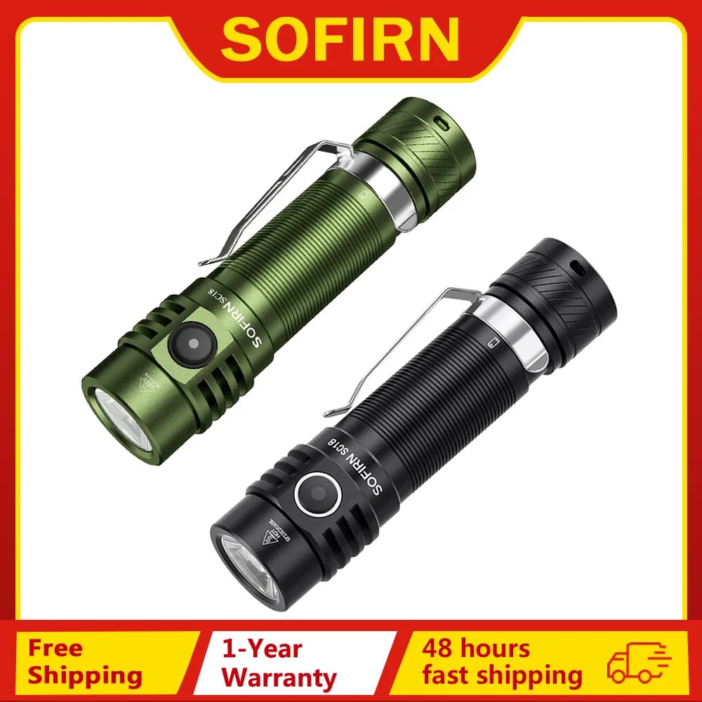 Sofirn SC18 1800lm EDC Flashlight USB C Rechargeable SST40 LED 18650 Torch TIR Optics Lens Lantern with Power indicator