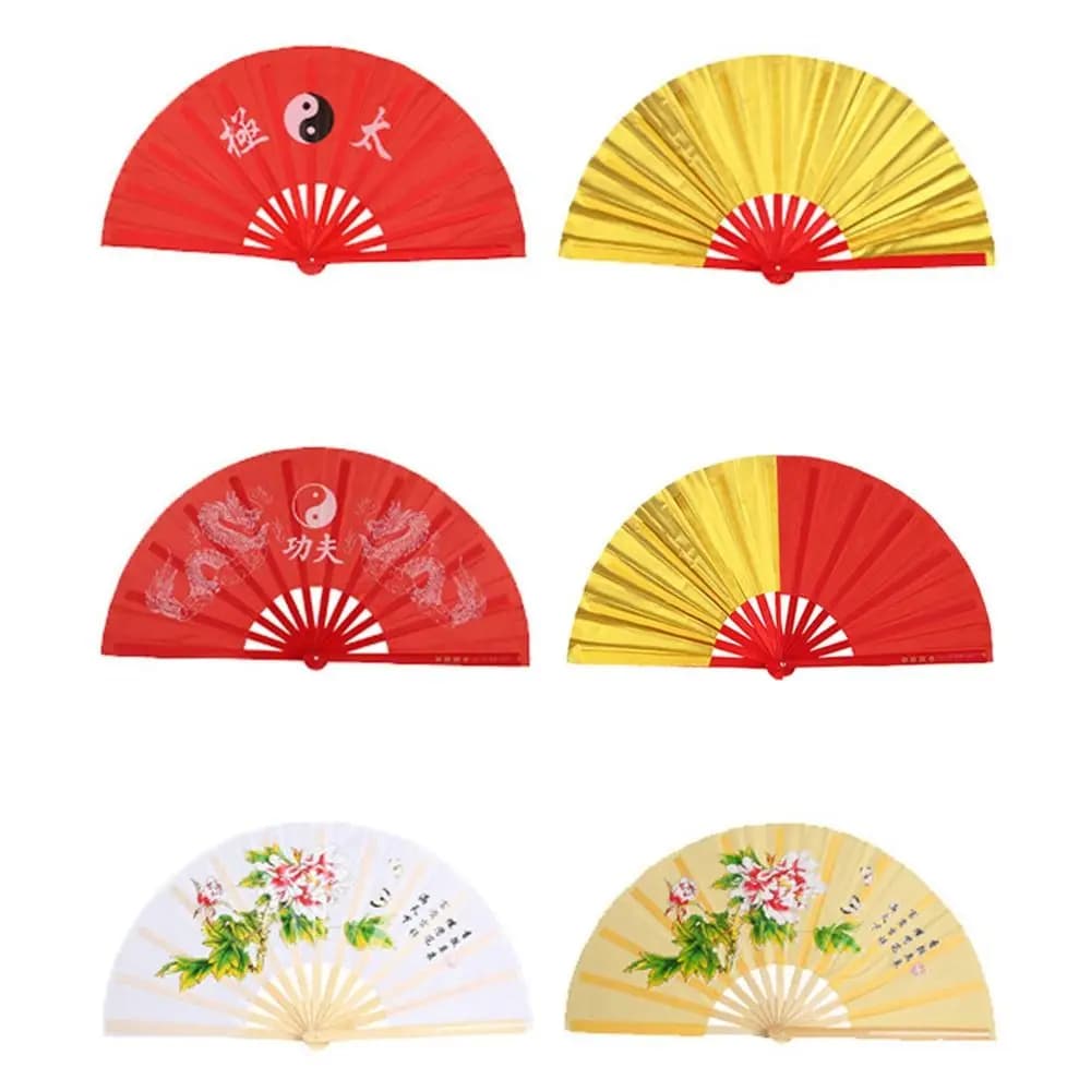Plastic Bone Fan Chinese Tai Chi Kung Fu Fan Dance Performance Hand Black Red Folding Stage Fan Chinoiserie Gift Party Decor
