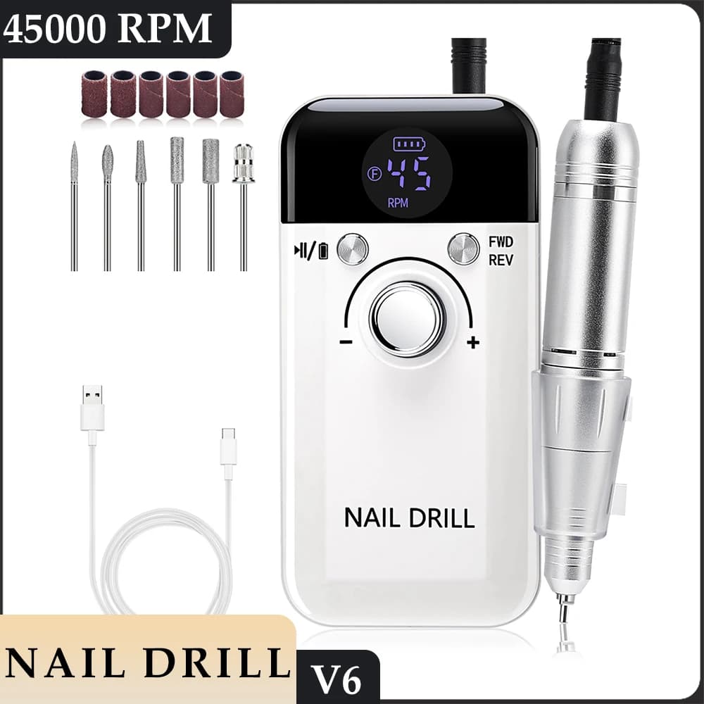 45000RPM Nail Drill Machine Portable Nail Polish Gel Sander Electric Professional Nail Lathe with LCD Display Nail Art Tools