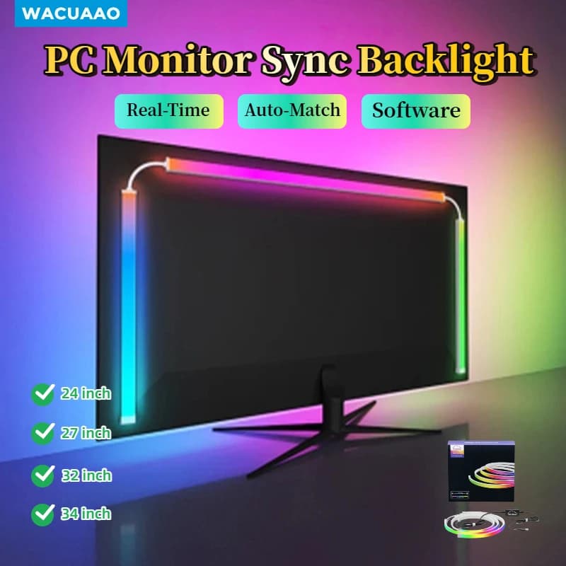 Immersion RGB Computer Screen Synchronization Light Strip, USB 5V Dream Color PC Backlight Pickup Light for Game Room