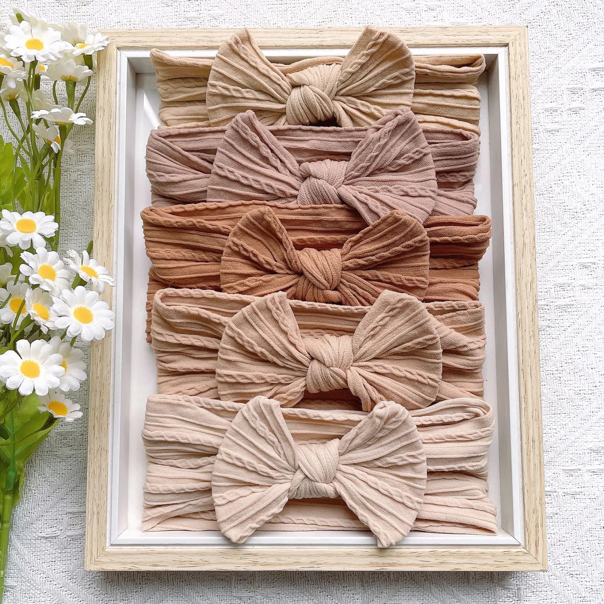 5Pcs/Set Baby Cute Headband Soft Elastic Bowknit Newborn Toddler Priccess Girls Hair Band Bows Accessories For 0-2Years