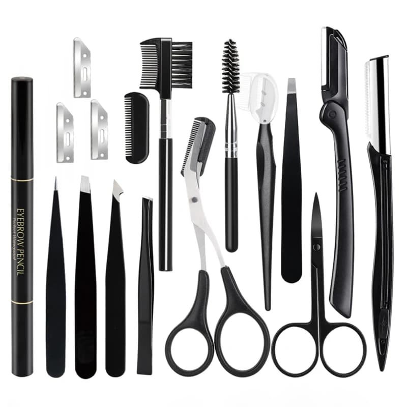 2-17 PCS Eyebrow Trimmer Set Eyebrow Razor Scraping Eyebrow Comb Razor Eyebrow Clip Scissors Tweezers Makeup Tools Sets
