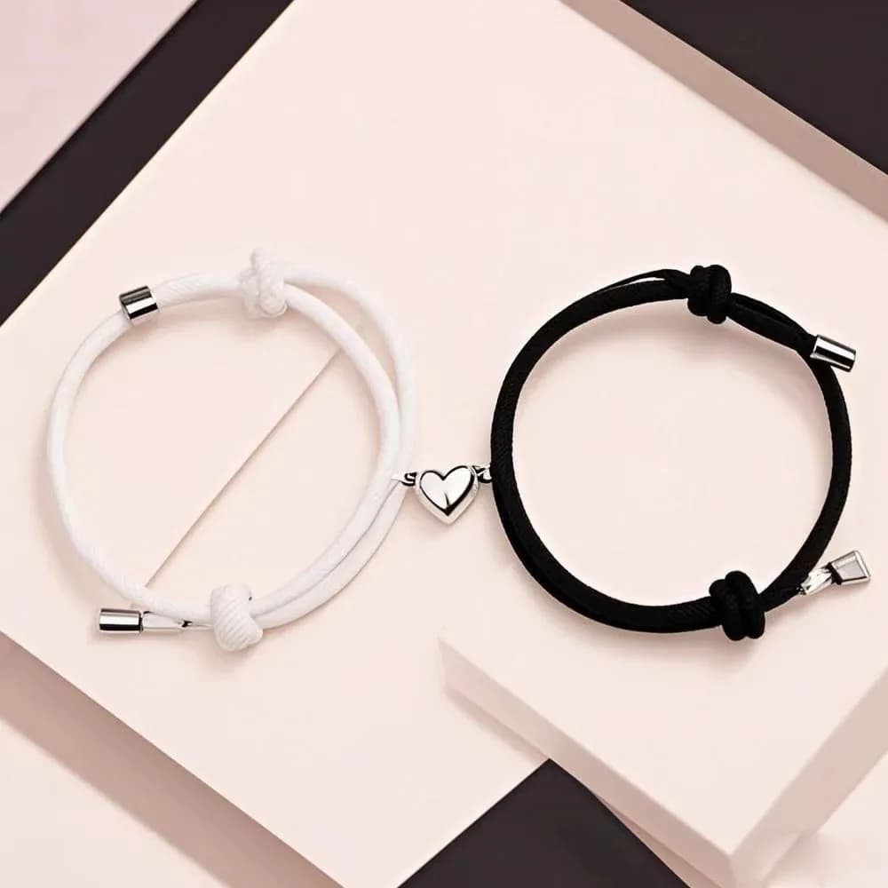 2 Pice Color Black White Hand Rope Love Magnetic Couple Good Friend Good Brother Party Student Travel Fashion Elegant Silver Mul