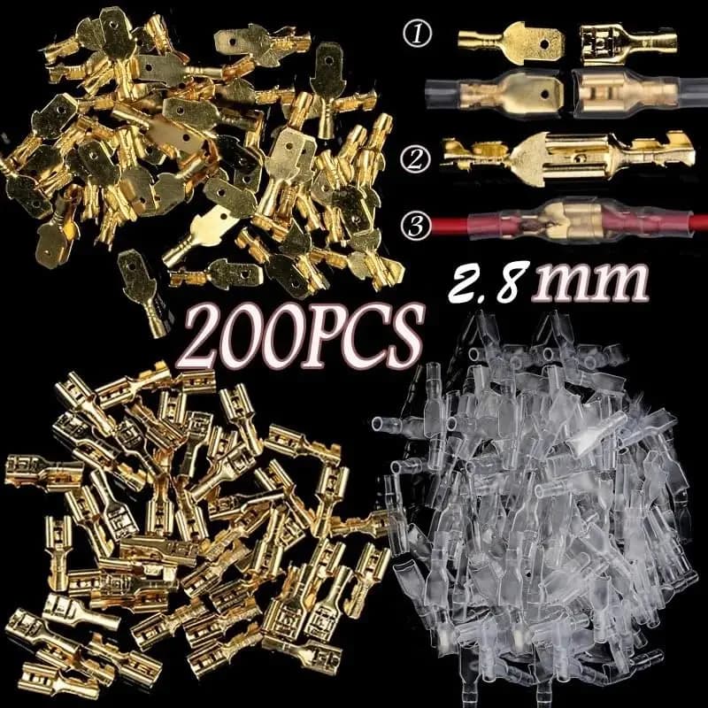 200PCS 2.8/4.8/6.3mm Female/Male Spade Terminals Wire Connectors Crimp Terminals Crimp with Transparent Insulating Sleeves