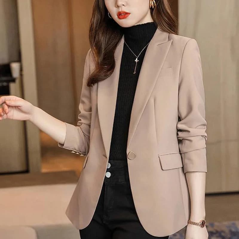 Elegant Lapel Pockets Solid Color Casual Blazer Women's Clothing 2023 Autumn New Casual Tops Loose Office Lady Blazers