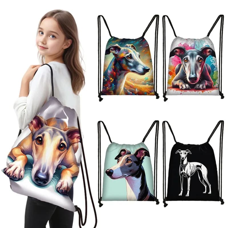 Greyhound Dog Print Backpacks Watercolor Greadog Children Drawstring Bag Outdoor Shoulder Bag for Travel Shoes Storage Bags Gift