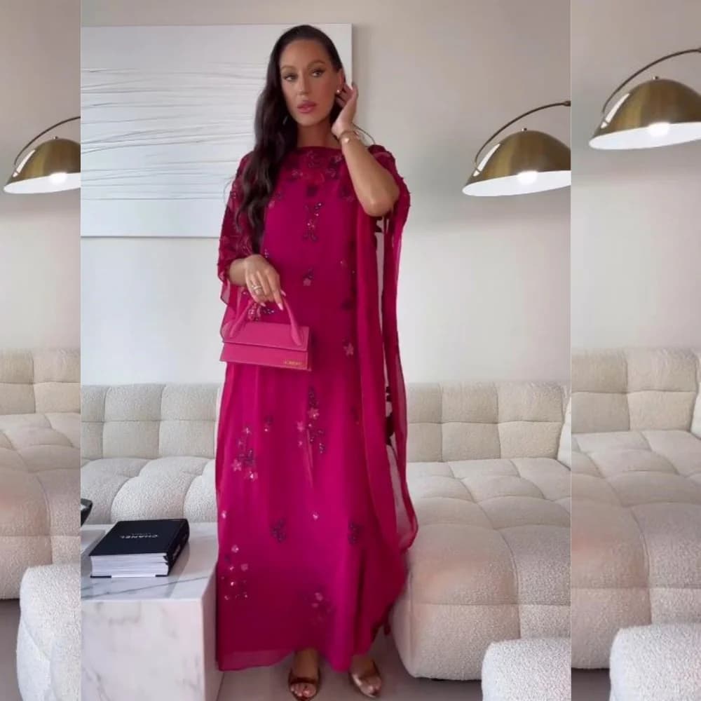 Customized Jiayigong High Quality Jersey Beading Draped Quinceanera A-line Boat Neck Bespoke Occasion Gown Long Sleeve Dresses