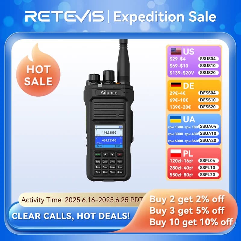Retevis Ailunce HA1UV Walkie Talkie IP67 Waterproof 2800mAh Rechargeable Long Range Dual Band Two-Way Radio Sub-PTT Ham Radio