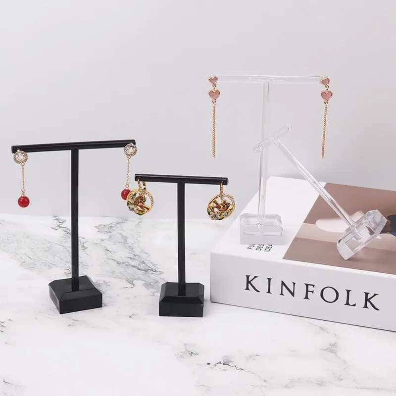 2Pcs Jewelry Display Rack t Shape Stand Show Charms Universal Professional Showcase Boutique Set Earrings Shelf