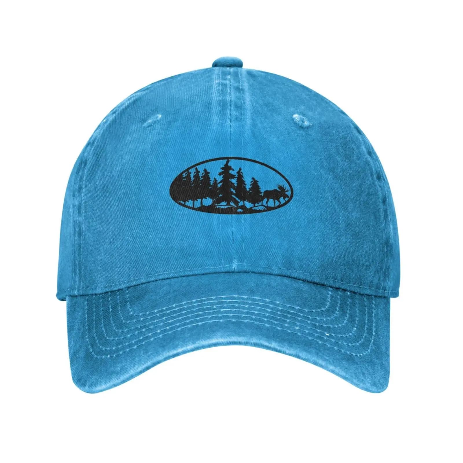 Minimalist Line Drawing Mountain Forest Camping Gift Cowboy Baseball Cap Dad Hat Unisex Adjustable Gym Hats
