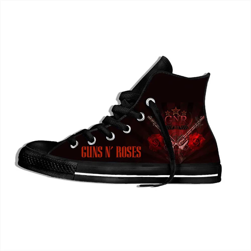 Hot Summer Roses N' Rock Music Guns Novelty Design Fashion High Top Canvas Shoes Men Women Casual Sneakers Classic Board Shoes