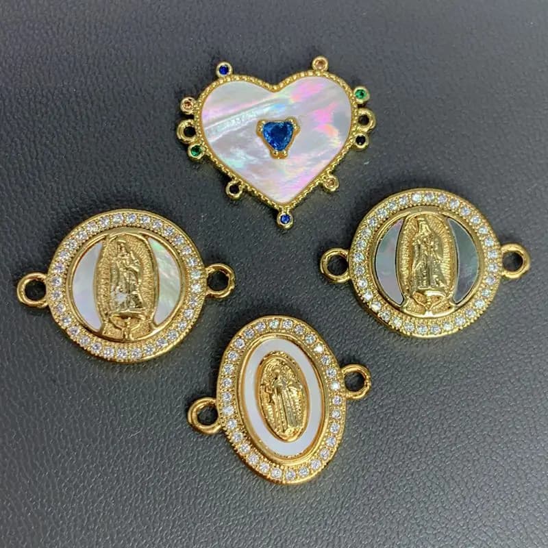 Exquisite Cubic Zircon Virgin Mary Guadalupe Pendants Natural Shells Heart Shaped charms For DIY Bracelet Jewelry Accessories