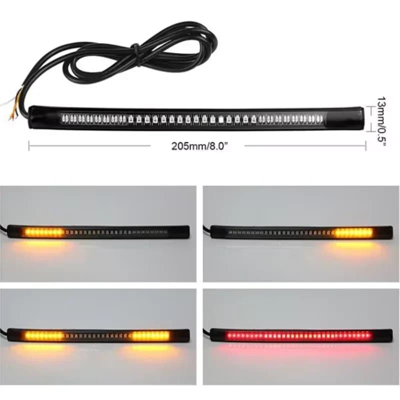 8" Motorcycle LED Tail Light Strips 48 LED Red Brake Tail Light Stop Tail Lihgt Amber Turn Signal Light Multifunction Waterproof