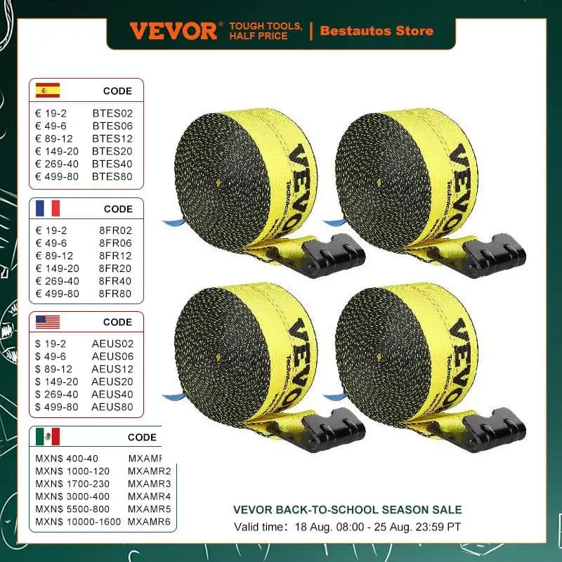 VEVOR 4/10 Pack Winch StrapsTruck Straps with Flat Hook Flatbed Tie Downs Cargo Control for Trailers Farms Rescues Tree Saver