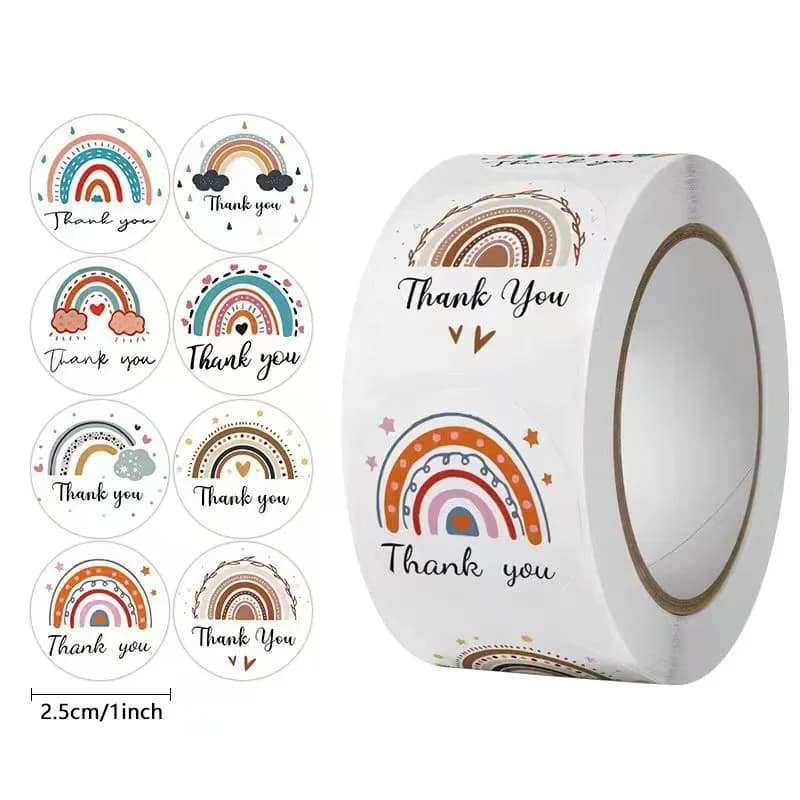 100-500pcs Thank you stickers for your order Cartoon Rainbow Clouds Stickers Handmade decor for gift package Stationery Stickers