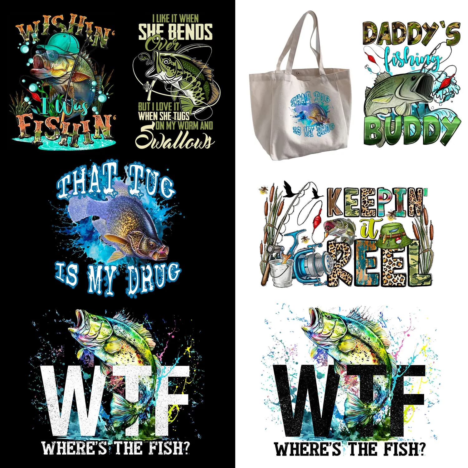 Daddy's fishing Buddy Keepin' Reel Leopard Print Watercolor Iron on Decals Applique for Cloth Strong viscosity DIY Decoration