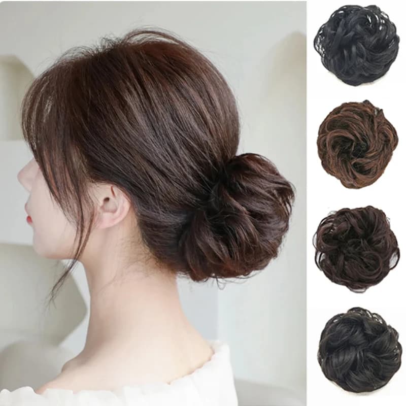 Messy Curly Hair Bun Synthetic High Temperture Fiber Hair Invisible Hair Wrap Curly Ponytail Elastic Hairbund