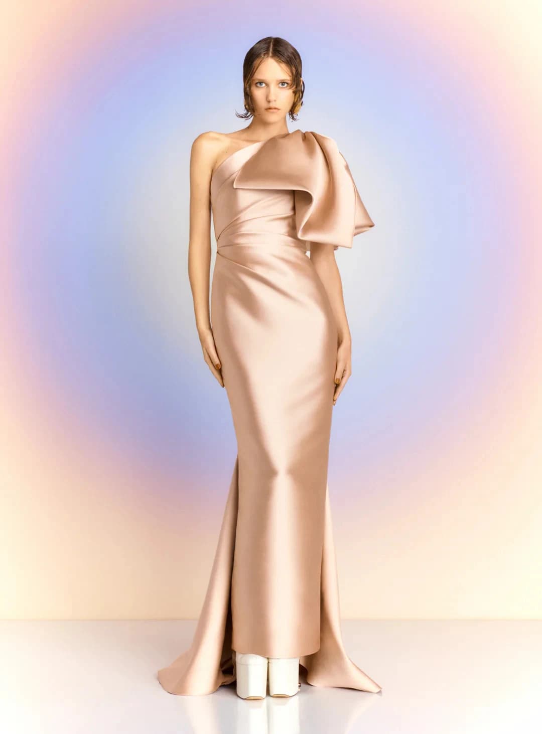 CustomizedExquisite One Shoulder Satin Evening Dresses Fashion Straight Floor Length Half Sleeves Custom Made فساتين سهره نسائيه