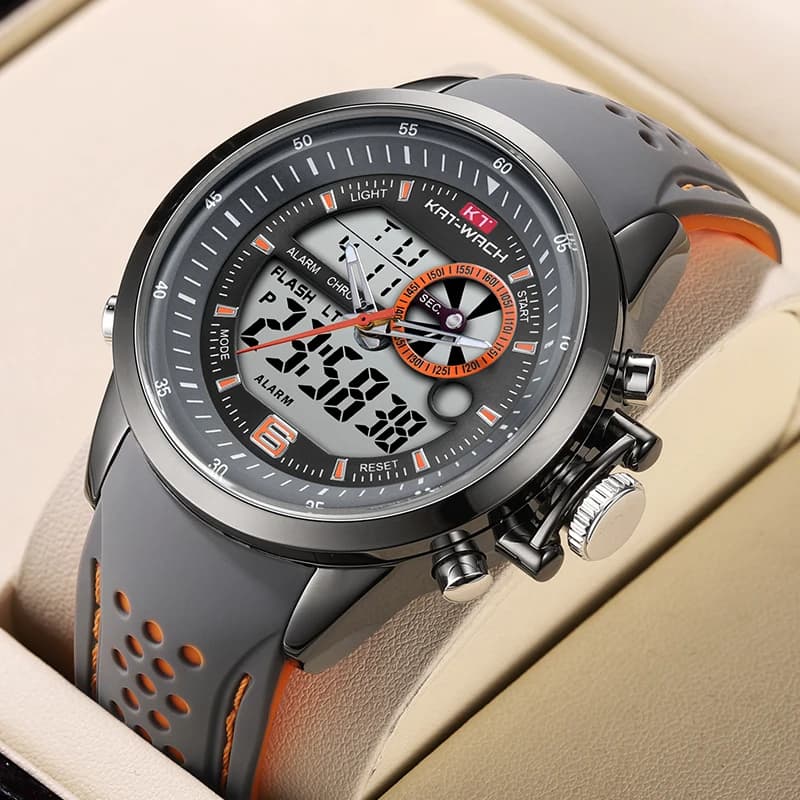 KAT-WATCH Watch for Men Digital Dual Display Sports Mens Watches Top Brand Luxury Waterproof Wristwatch Luminous Outdoor Clock