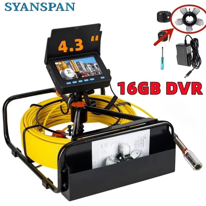 Sewer Pipe Inspection Camera DVR 16GB Video Recording,SYANSPAN Drain Industrial Endoscope Waterproof 8500MHA Battery 20/30/50M