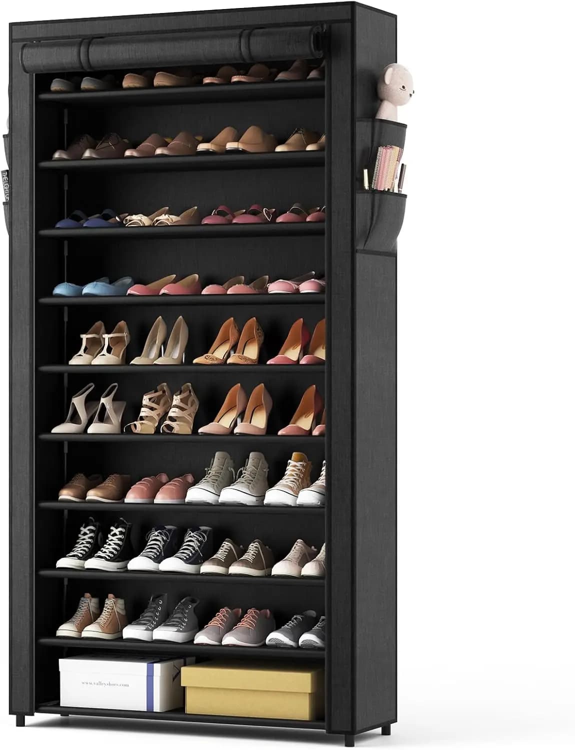 Shoe Organizer Cabient, Tiers Rack with Door, Plastic Shoes Storage Cabinet Expandable Free Standing