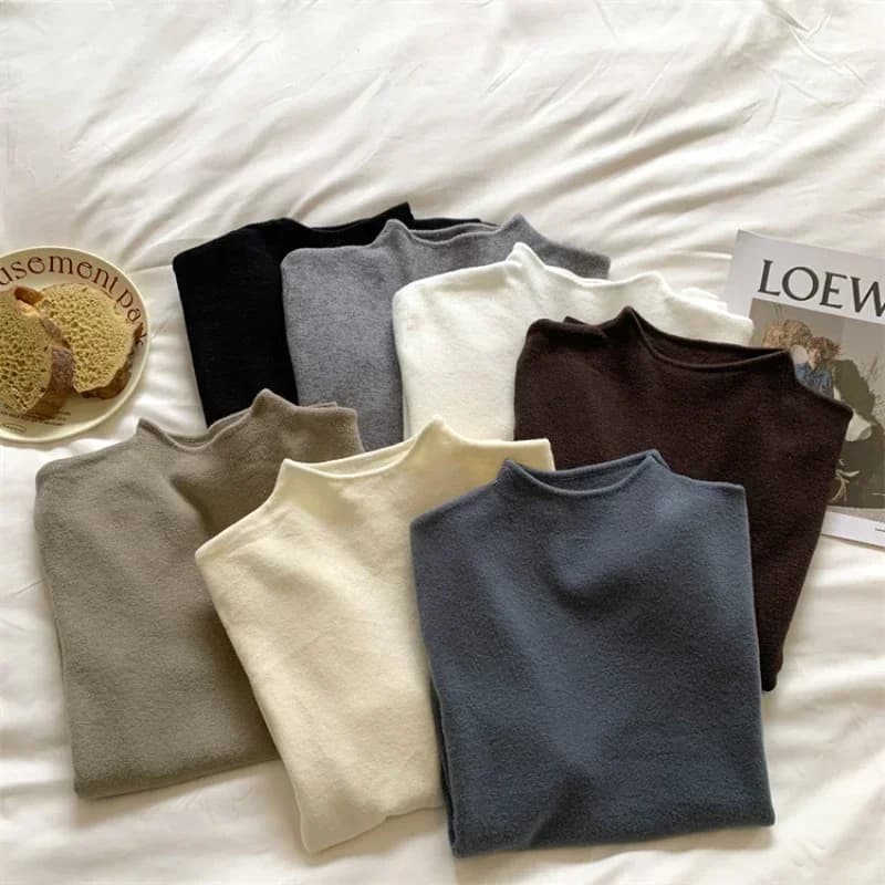 2025 Solid Sweater Women Half Turtleneck Knitted Pullovers Harajuku Korean Soft Warm Knitwear Autumn Winter Fashion Slim Jumpers