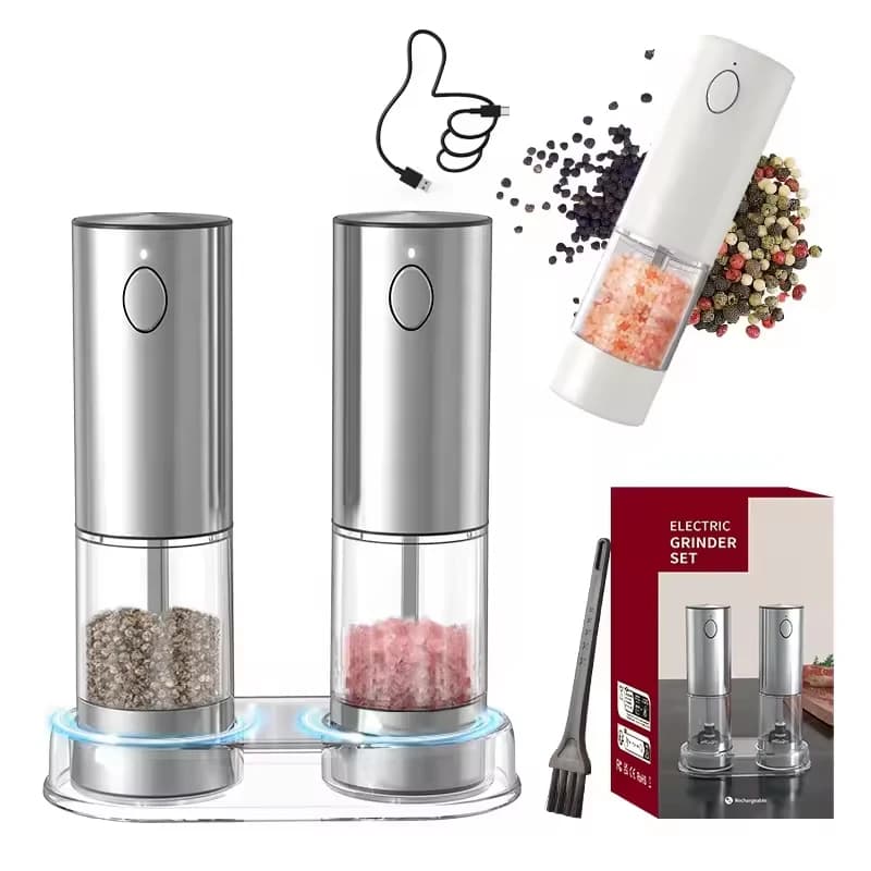 2pcs Automatic Pepper Grinder Salt And Pepper Grinder USB Rechargeable Adjustable Coarseness Spice Mill for Kitchen Tool