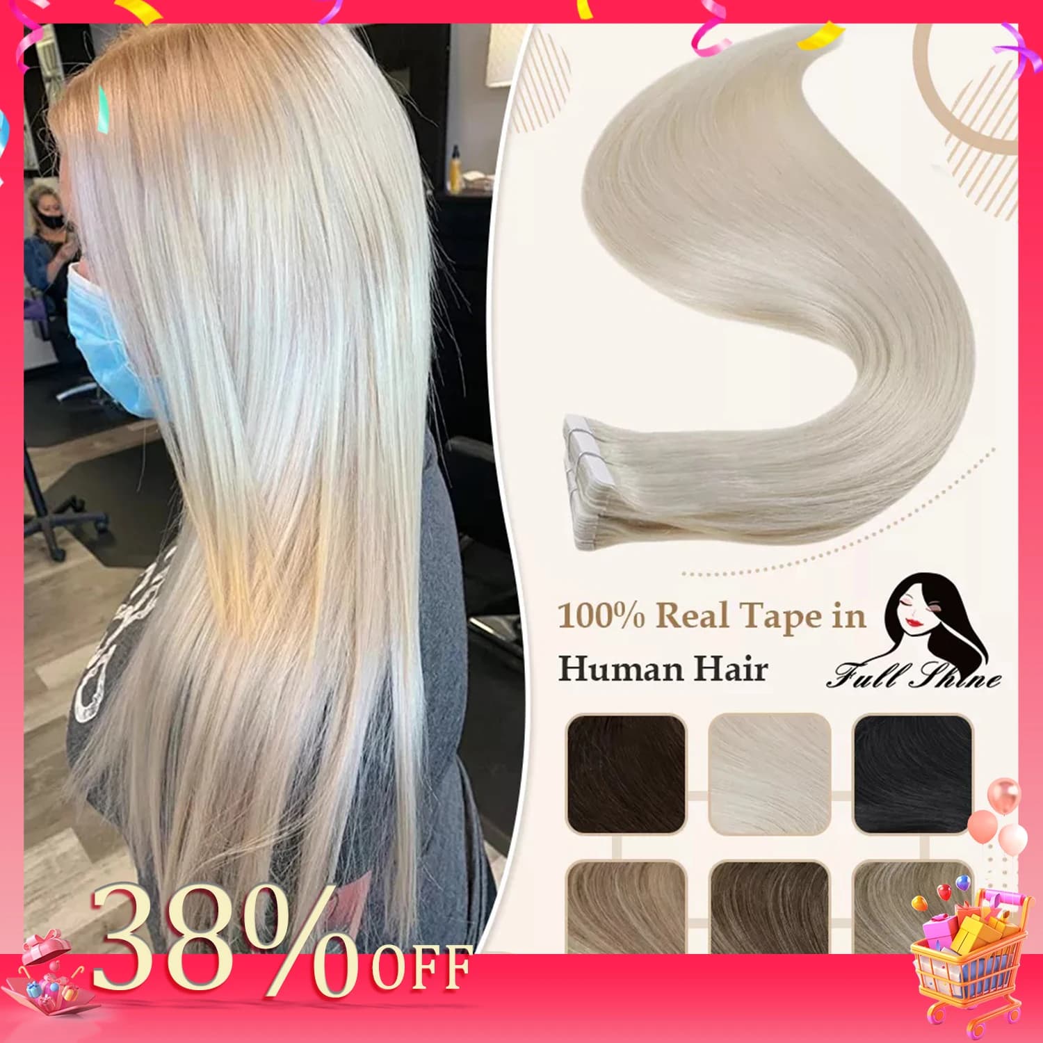 Full Shine Tape In 100% Remy Human Hair Straight Double Sided Blonde Comfortable Silky Natural Tape ins For Women