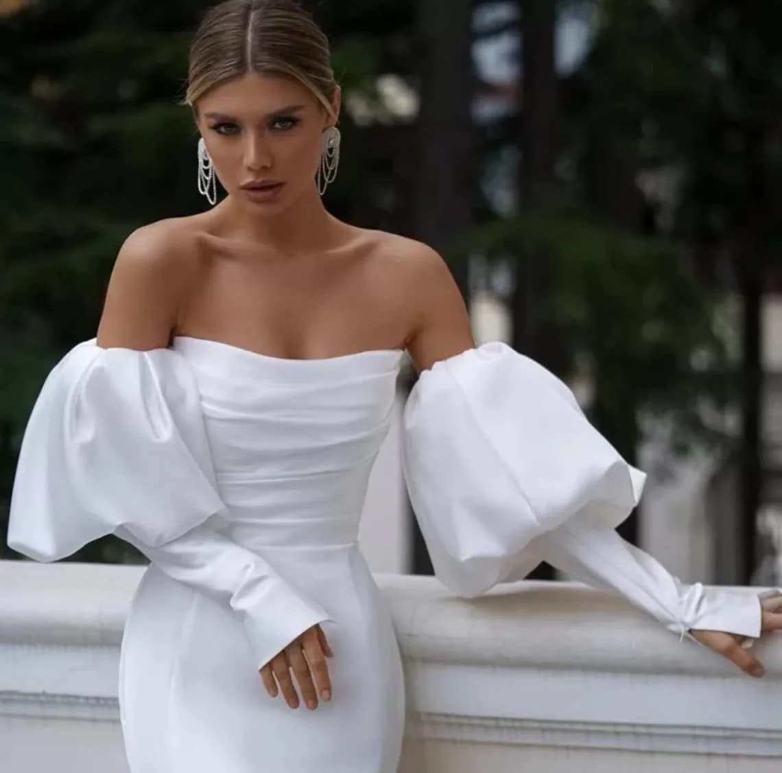 70cm Detached Victorian Style Satin Bridal Sleeves Wedding Puff Sleeves Satin Detachable Bridal Gloves